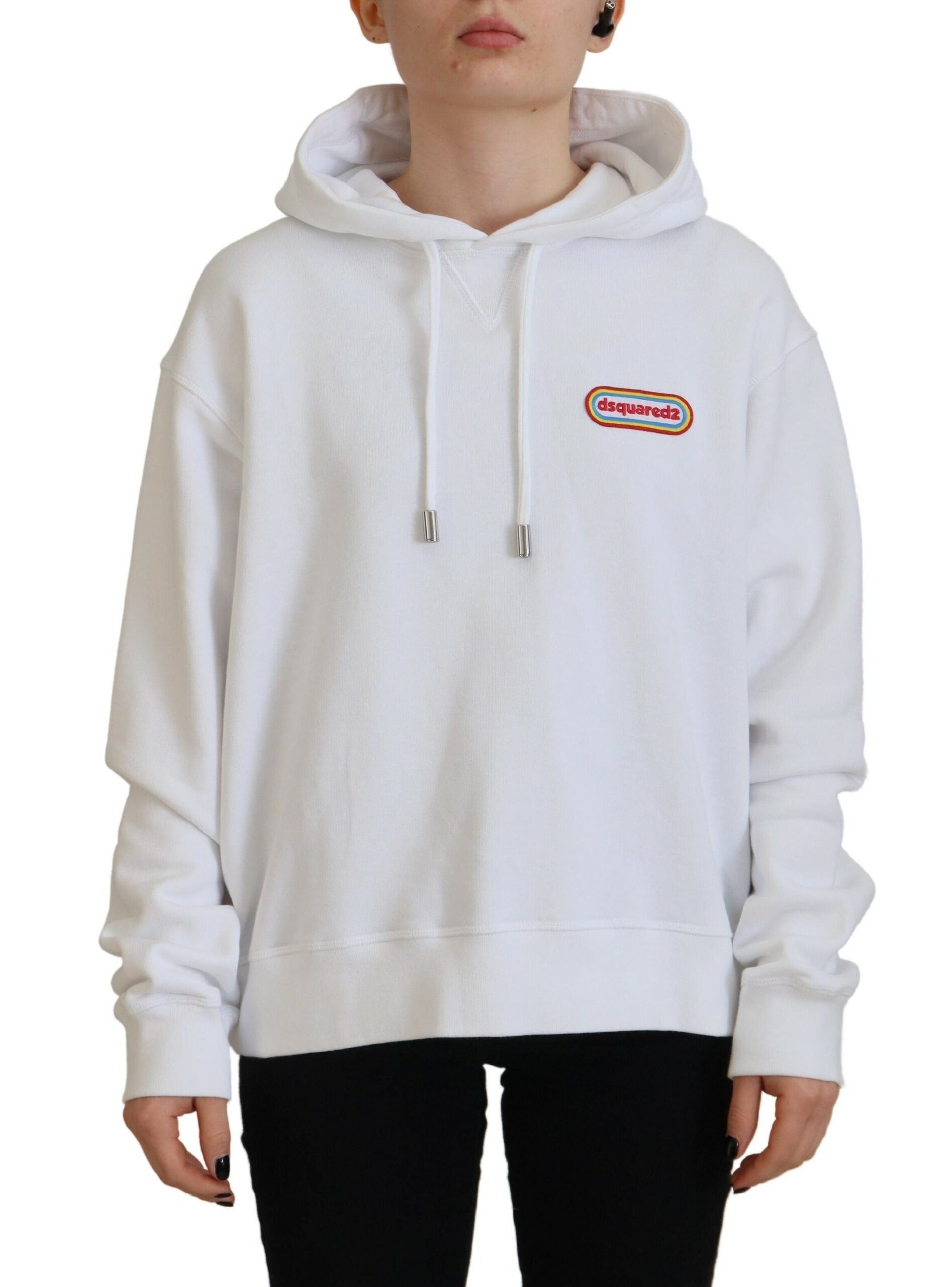Dsquared² Beyaz Logo Yamalı Pamuklu Kapüşonlu Sweatshirt Kazak